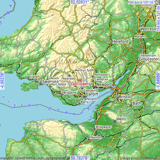 Topographic map of Gelligaer