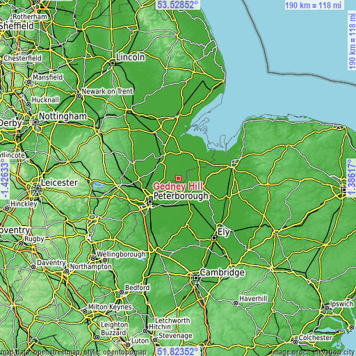 Topographic map of Gedney Hill