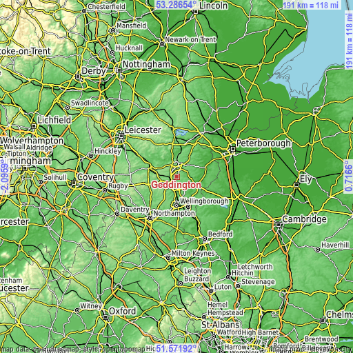 Topographic map of Geddington