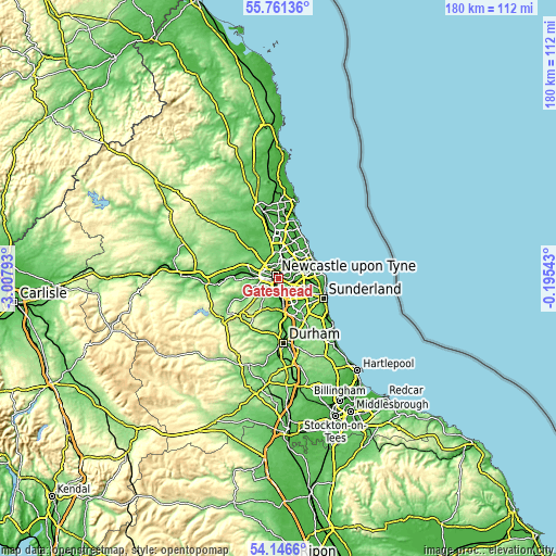 Topographic map of Gateshead