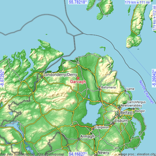 Topographic map of Garvagh