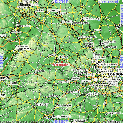 Topographic map of Garsington