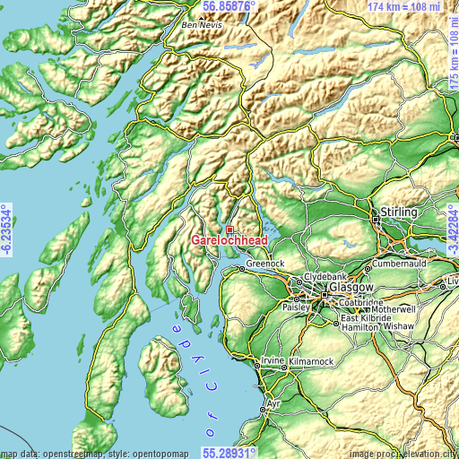 Topographic map of Garelochhead