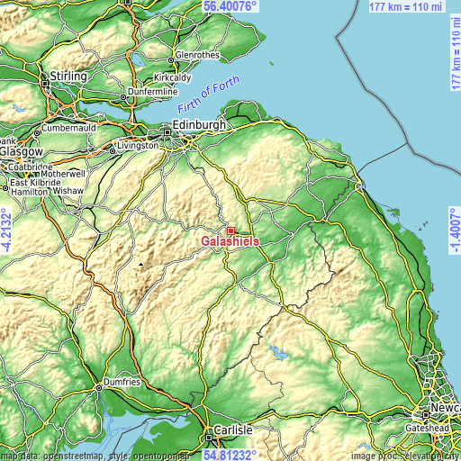 Topographic map of Galashiels