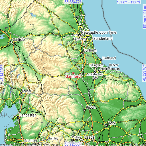 Topographic map of Gainford