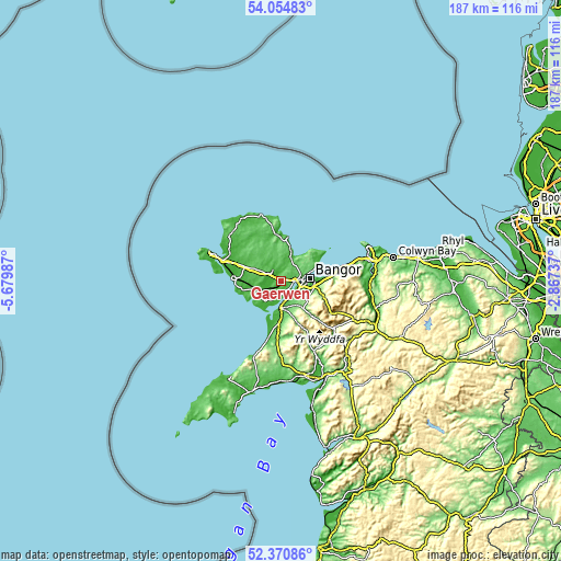 Topographic map of Gaerwen