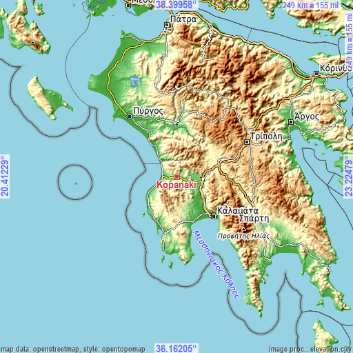 Topographic map of Kopanáki