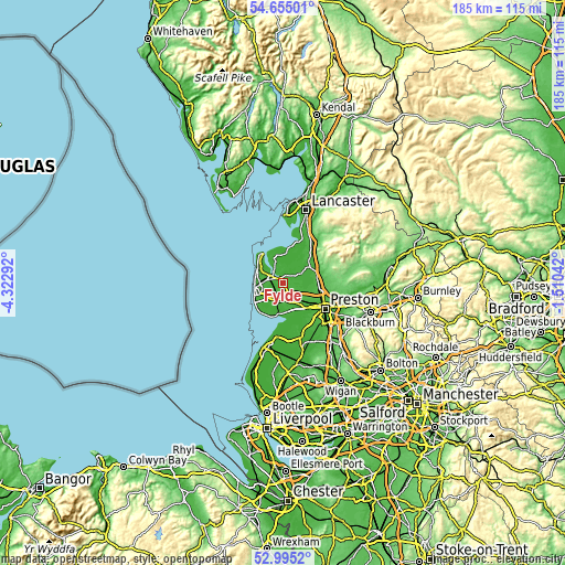 Topographic map of Fylde
