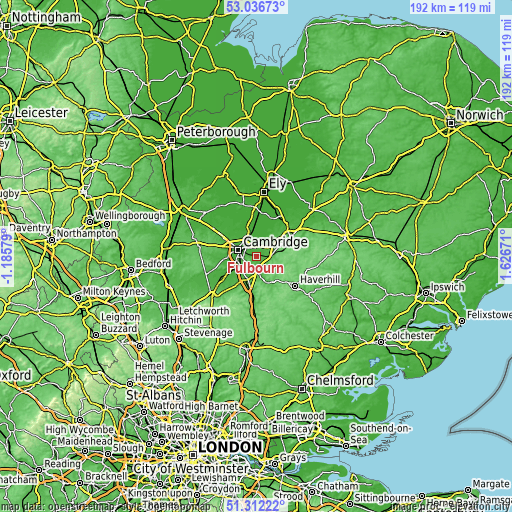 Topographic map of Fulbourn