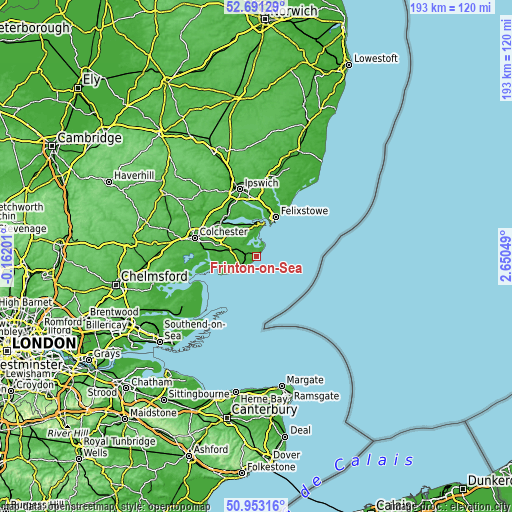 Topographic map of Frinton-on-Sea