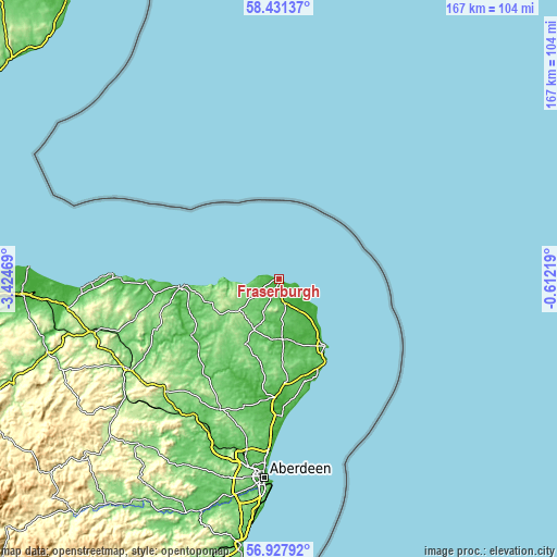 Topographic map of Fraserburgh