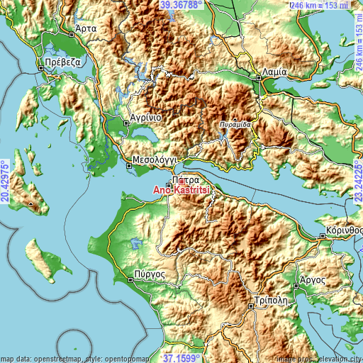 Topographic map of Áno Kastrítsi