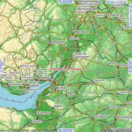 Topographic map of Frampton on Severn