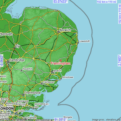 Topographic map of Framlingham