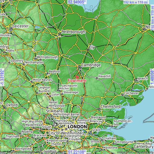 Topographic map of Fowlmere