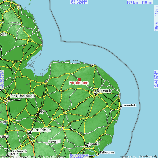 Topographic map of Foulsham