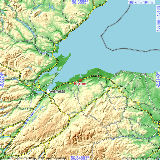 Topographic map of Forres