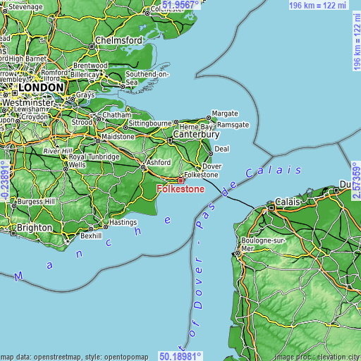 Topographic map of Folkestone