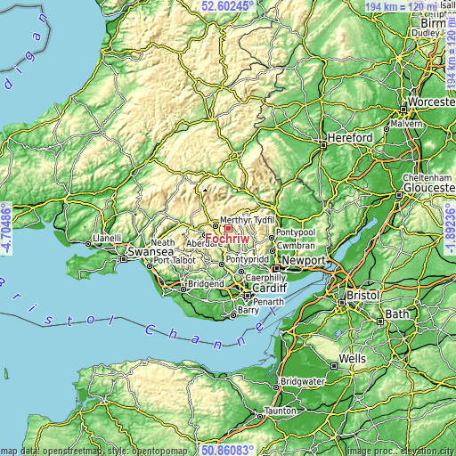 Topographic map of Fochriw