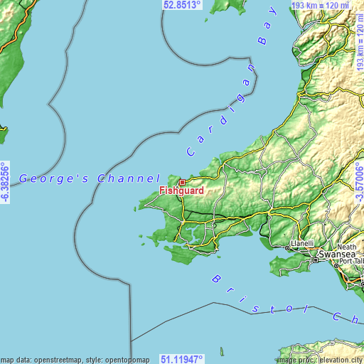 Topographic map of Fishguard