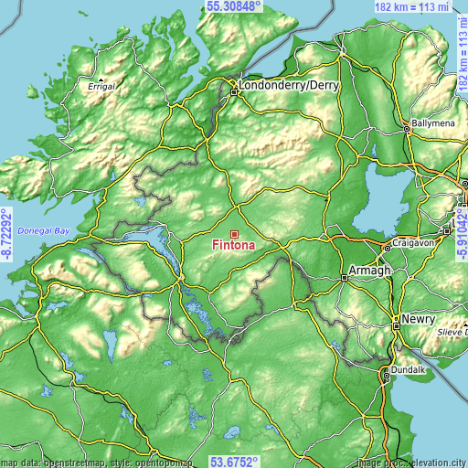 Topographic map of Fintona