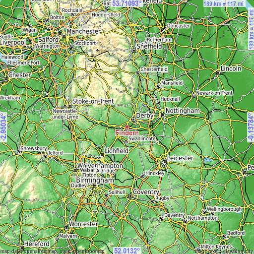 Topographic map of Findern