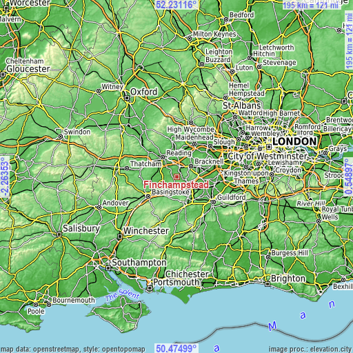 Topographic map of Finchampstead