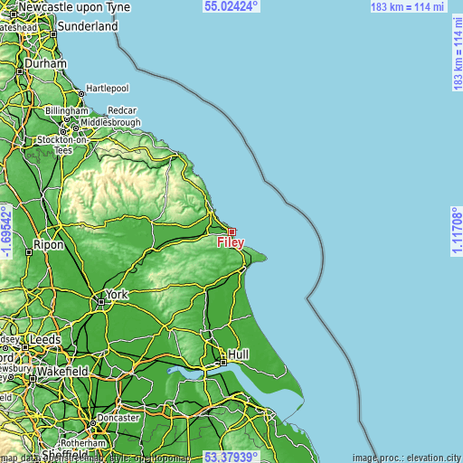 Topographic map of Filey