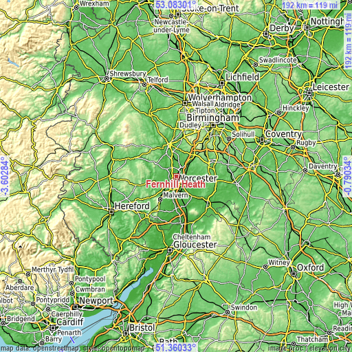 Topographic map of Fernhill Heath