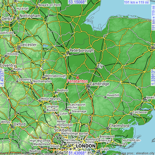 Topographic map of Fenstanton