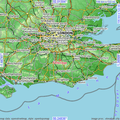 Topographic map of Felbridge