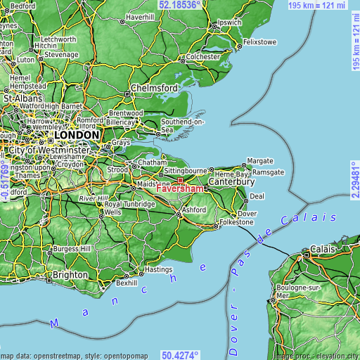 Topographic map of Faversham