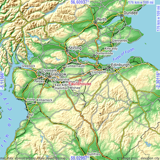 Topographic map of Fauldhouse