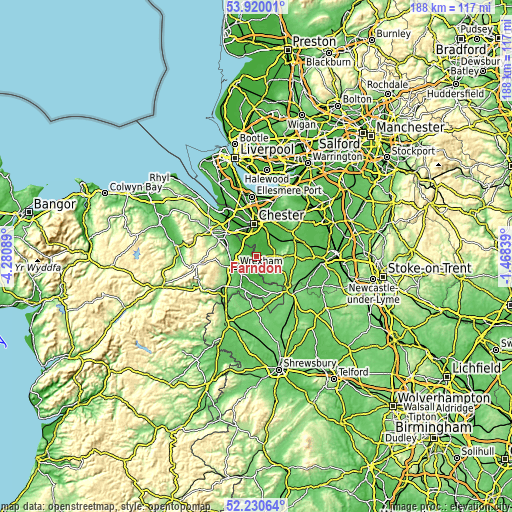 Topographic map of Farndon