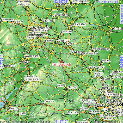 Topographic map of Farnborough