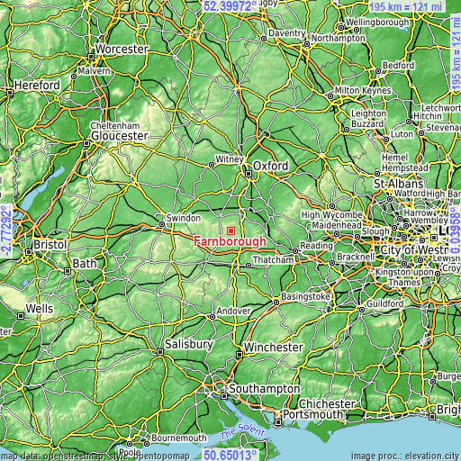 Topographic map of Farnborough