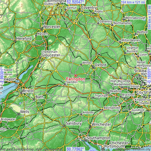 Topographic map of Faringdon