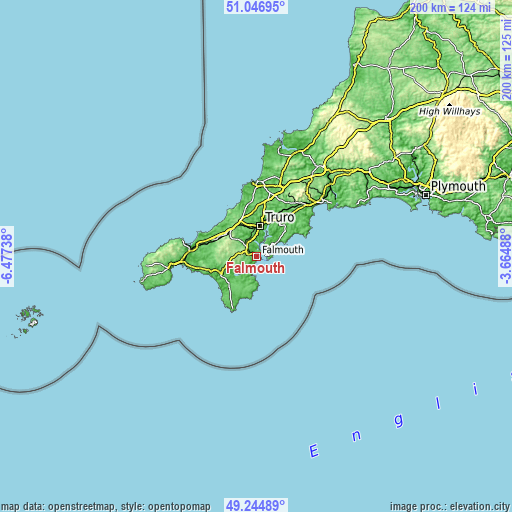 Topographic map of Falmouth