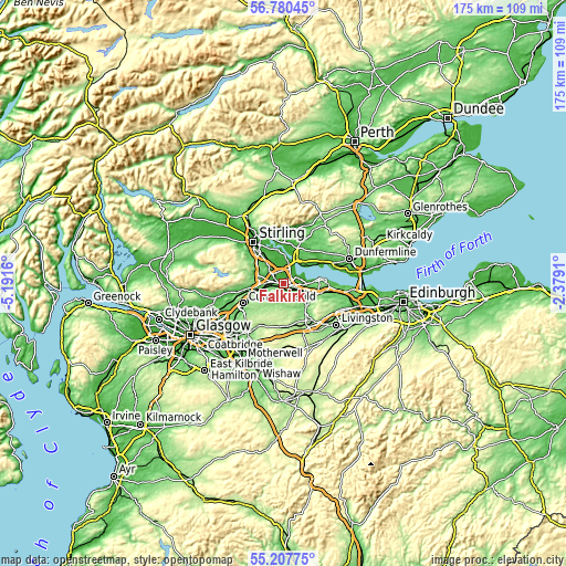 Topographic map of Falkirk