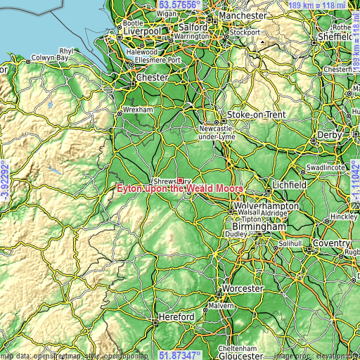 Topographic map of Eyton upon the Weald Moors