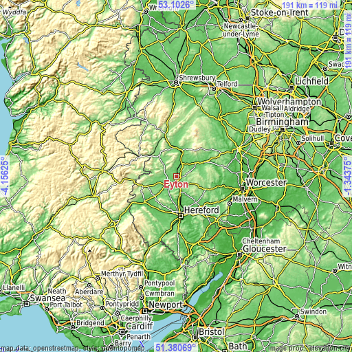 Topographic map of Eyton