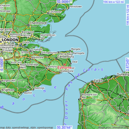 Topographic map of Eythorne