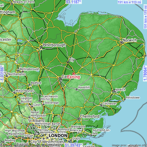 Topographic map of Exning