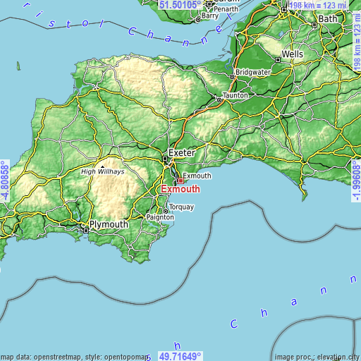 Topographic map of Exmouth