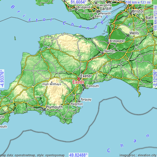 Topographic map of Exeter