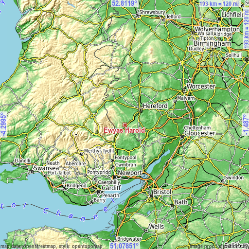 Topographic map of Ewyas Harold