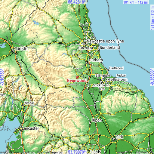 Topographic map of Evenwood