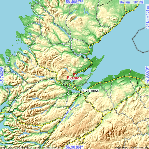 Topographic map of Evanton