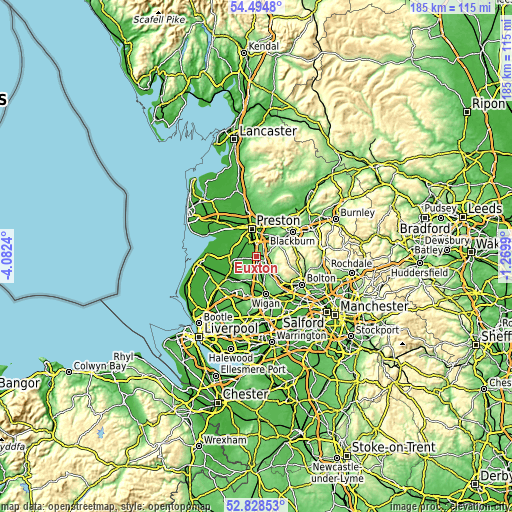 Topographic map of Euxton