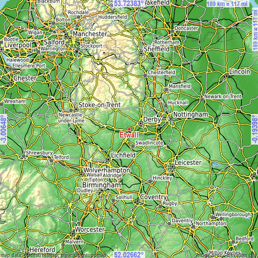 Topographic map of Etwall